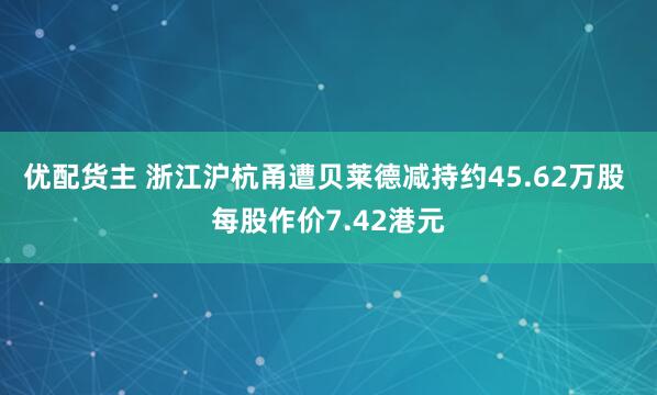 优配货主 浙江沪杭甬遭贝莱德减持约45.62万股 每股作价7.42港元